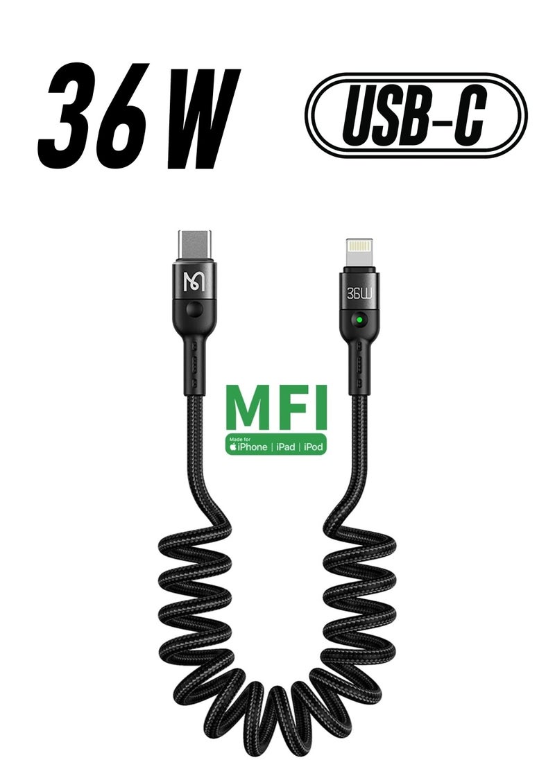 ELTRAZONE - USB-C to Lightning Cable (6ft, 36W) – Scalable Spring PD Type-C Charging Cable for iPhone and AirPods Pro - Image 1