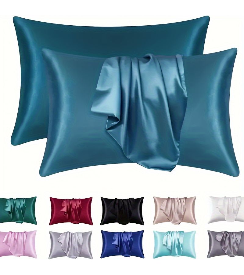 1pc Premium Soft Satin Pillowcase Sea Blue 15.75 Inch - Image 2