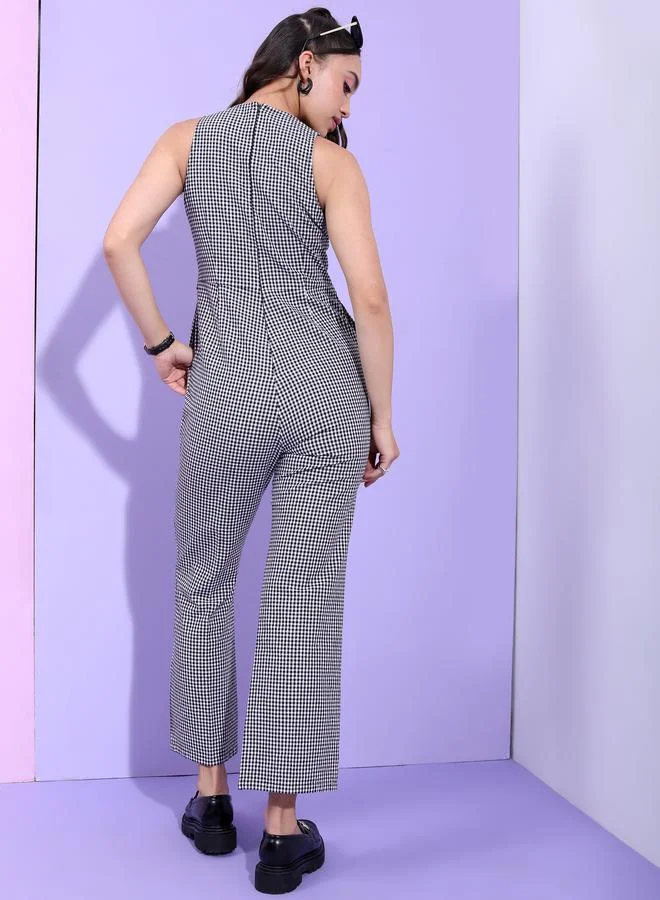 Tokyo Talkies Tokyo Talkies Gingham Checked Cotton Jumpsuit with Belt Detail
