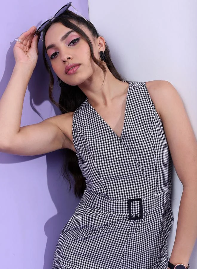 Tokyo Talkies Tokyo Talkies Gingham Checked Cotton Jumpsuit with Belt Detail