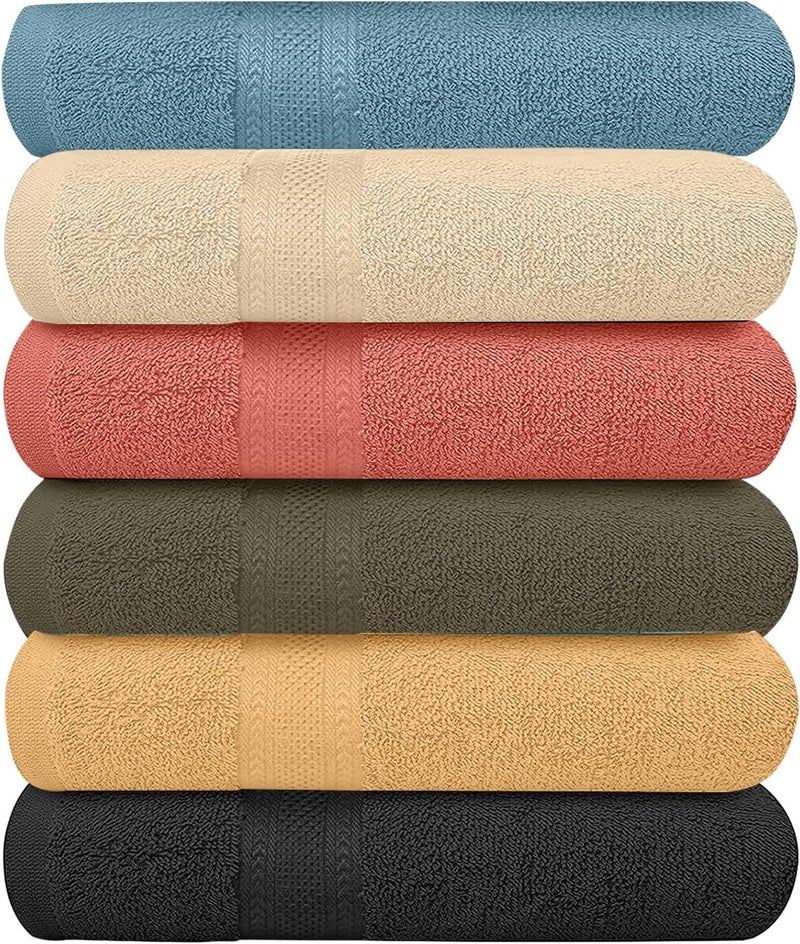 KAHAF COLLECTION ECO Towel KAHAF Collection Pack of 6 Bath Towels 27 x 54 Inches, 100% Cotton, Larger & Lighter Weight, Quicker to Dry, Super Soft and Absorbent, Perfect for Bathroom (Multicolor) - Image 1
