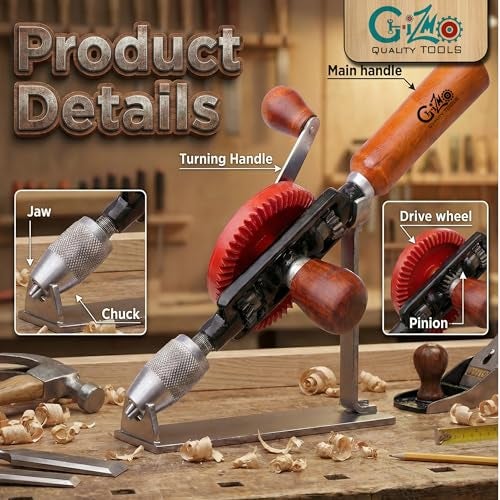 GIZMO Manual Hand Drill, Powerful and Speedy Drill, ¼ inch Capacity, Finely Cast Steel - Image 4