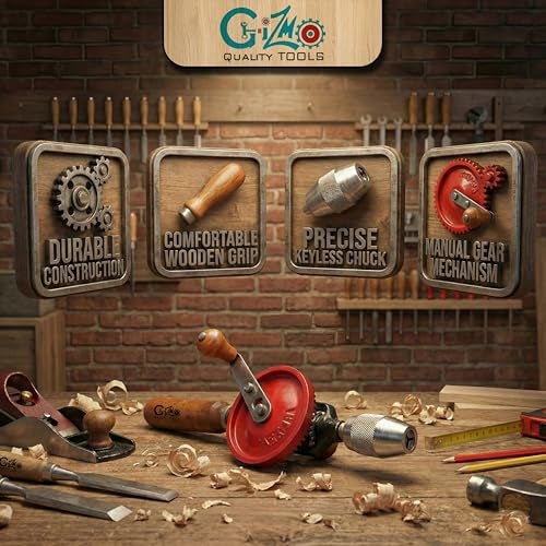GIZMO Manual Hand Drill, Powerful and Speedy Drill, ¼ inch Capacity, Finely Cast Steel - Image 3