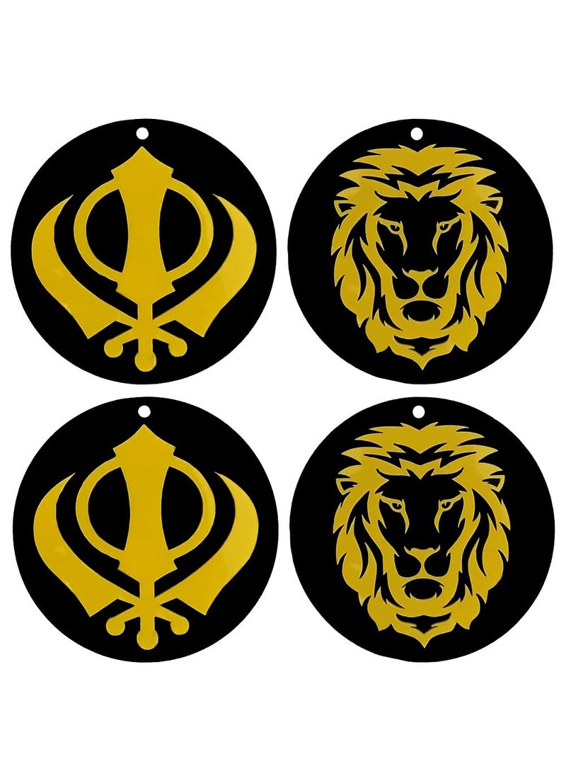 Divya Mantra Divya Mantra Sikh Khanda for Car Home Wall Decor Temple Pooja Items Sacred Religious Decorative Showpiece Interior Hanging Accessories Sher Symbol Lucky Charm Double Sided Black Yellow Set of 2  - Image 1