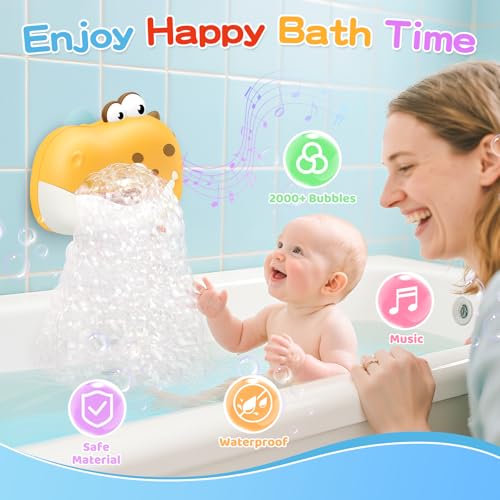 WAVISA Baby Bath Toys for Kids Ages 13 48 Rechargeable Dinosaur Bath Bubble Machine with Music for Toddlers Baby Bathtub Toys Easter Basket Stuffers Bath Bubble Maker for Toddlers Kids Boys Girls - Image 5