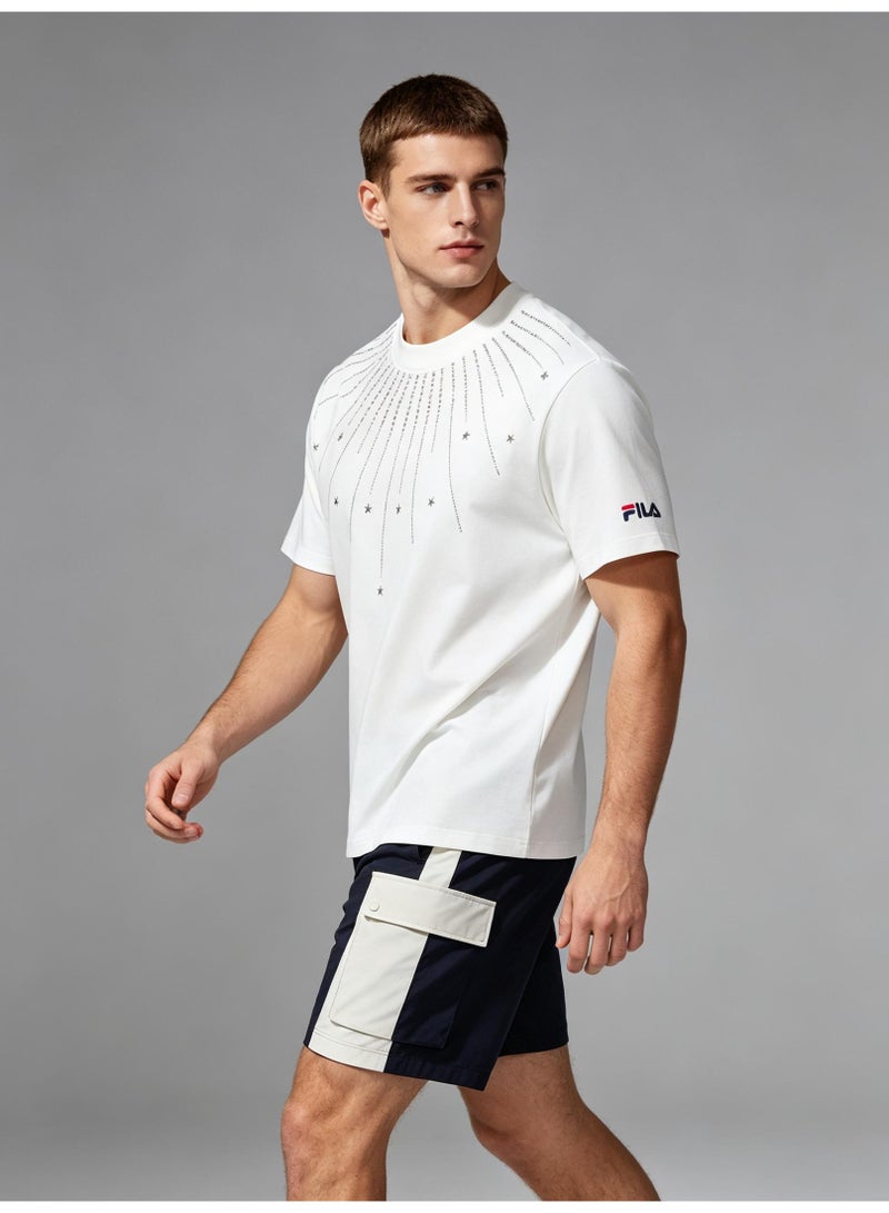 FILA all over the sky hot drilling meteor short men and women summer cotton loose round neck short sleeve T-shirt - Image 5