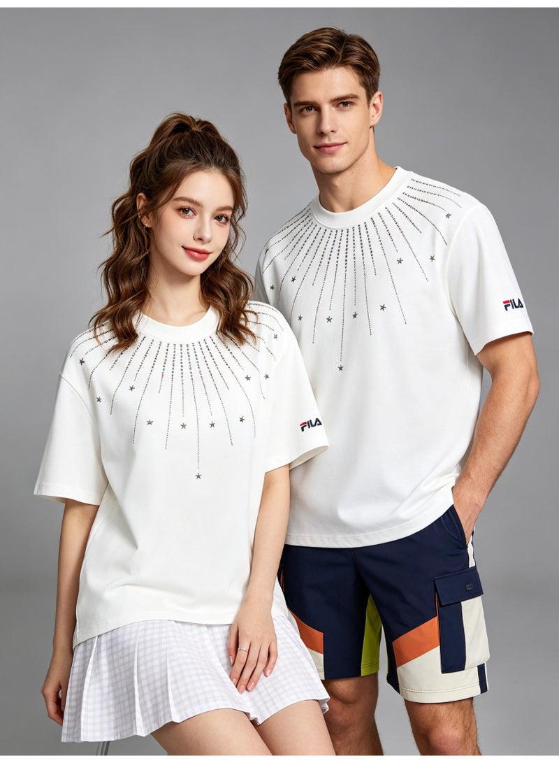 FILA all over the sky hot drilling meteor short men and women summer cotton loose round neck short sleeve T-shirt - Image 1