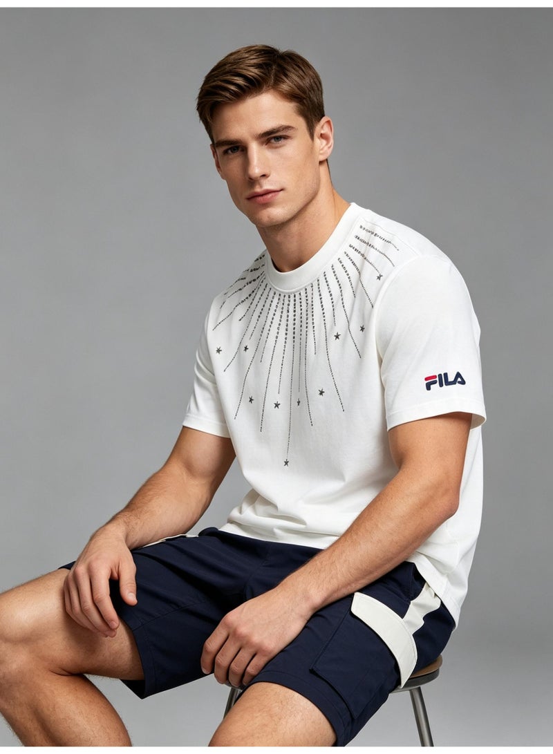 FILA all over the sky hot drilling meteor short men and women summer cotton loose round neck short sleeve T-shirt - Image 2