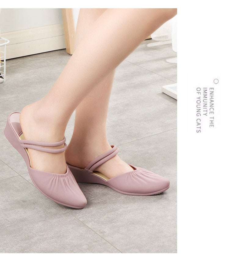 Fashion New Sandals Womens Shallow Mouth Two-Wear Non-Slip Soft Bottom Wedge Heel Slippers Casual All-Match Korean Style Jelly Shoes Purple 