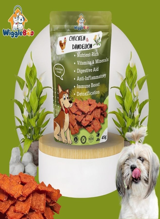 WiggleBoo مكافآت ويغل بو للكلاب بنكهة الدجاج والهندباء | غنية بالبروتين | غنية بالألياف | وجبات خفيفة صحية مقرمشة | طبيعية 100% | 45 غرام - Image 2