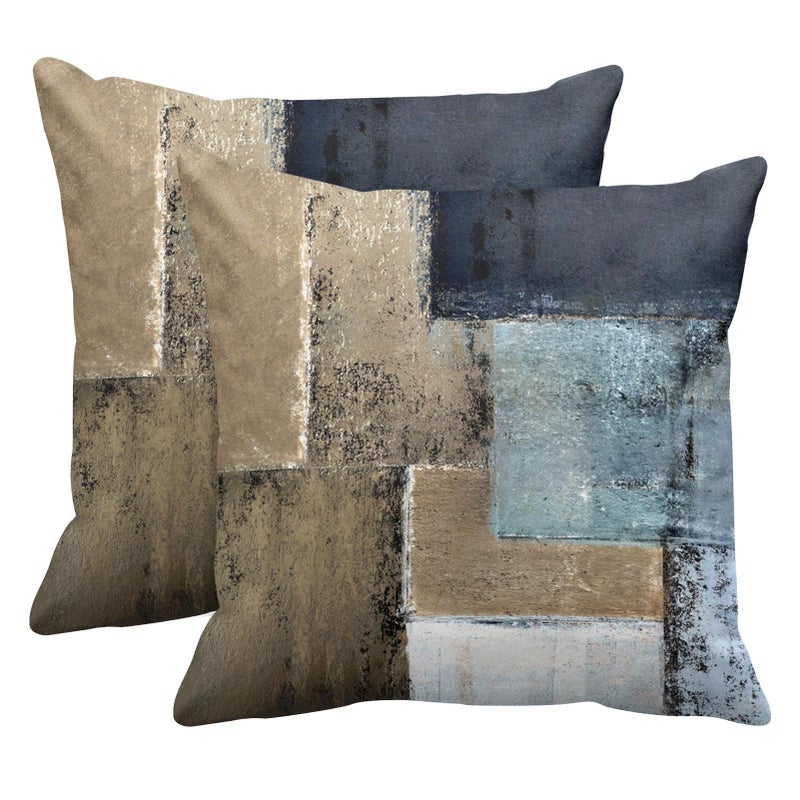 Emvency Set of 2 Brown and Navy Blue Throw Pillow Covers Modern Abstract Painting Decorative Sofa Pillow Cases Home Decor Standard Square 18x18 Inches Pillowcases - Image 1