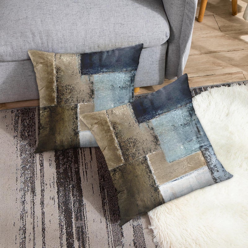 Emvency Set of 2 Brown and Navy Blue Throw Pillow Covers Modern Abstract Painting Decorative Sofa Pillow Cases Home Decor Standard Square 18x18 Inches Pillowcases - Image 4