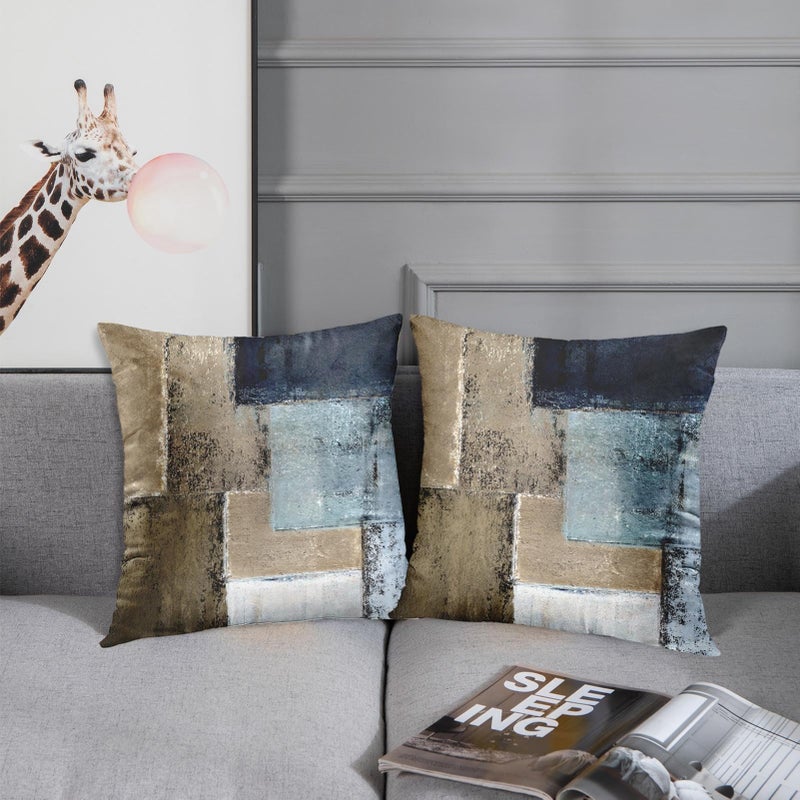 Emvency Set of 2 Brown and Navy Blue Throw Pillow Covers Modern Abstract Painting Decorative Sofa Pillow Cases Home Decor Standard Square 18x18 Inches Pillowcases - Image 5