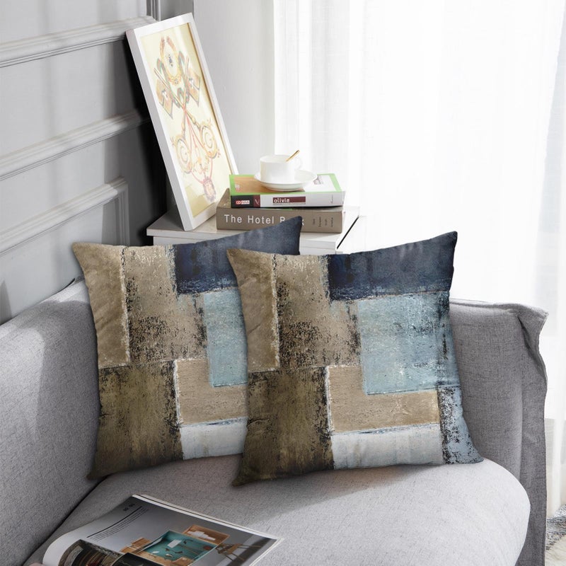 Emvency Set of 2 Brown and Navy Blue Throw Pillow Covers Modern Abstract Painting Decorative Sofa Pillow Cases Home Decor Standard Square 18x18 Inches Pillowcases - Image 2