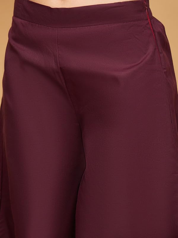 InWeave WINE SOLID POPLIN SHORT KURTA PALAZZO SET - Image 3
