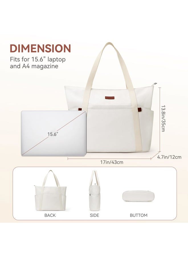 DIXEIGHT Handbags for Women Large Capacity Tote Bag with Zip and Multi-Pockets Lightweight Waterproof Nylon Shoulder Bag, Beige, Medium - Image 4