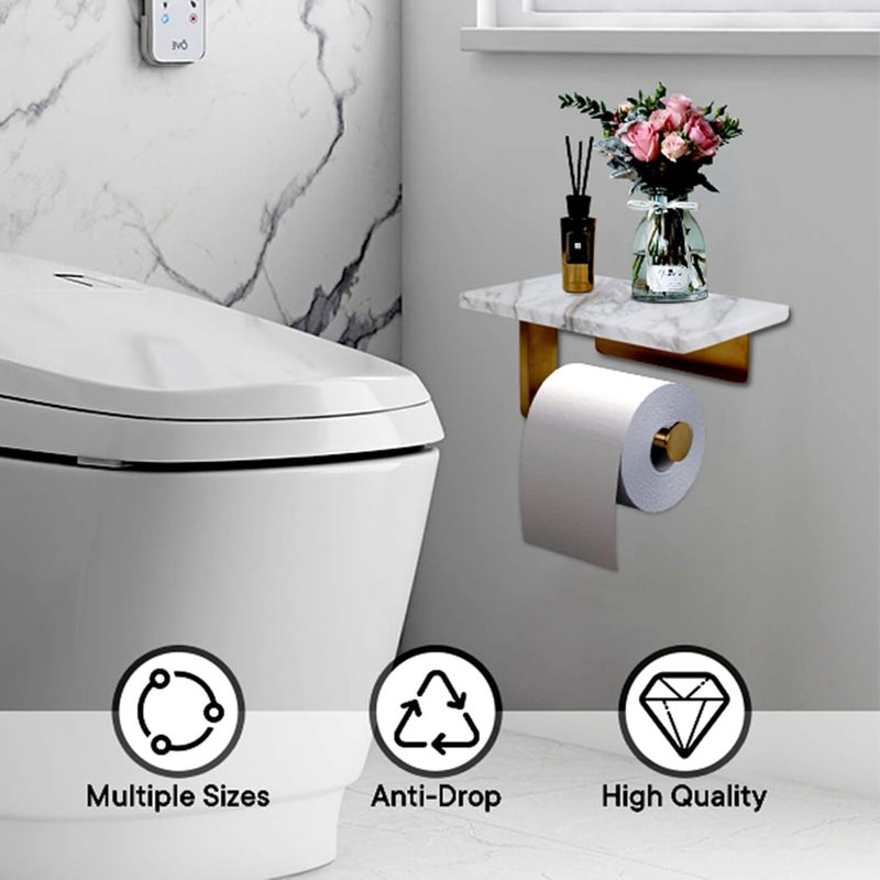 Nodafuer Toilet Paper Holder with Natural Marble Shelf - Wall Mounted Tissue Holder for Mega Roll (Brushed Gold, 7.87 x 4.72 in) - Image 4