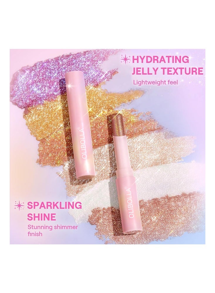 OLIBOLLA Crystal Jelly Glaze Stick,Eye Shadow Stick Eyeliner Brightener Pencil Crayon with Brush Easy to Blend Long Lasting Shimmer Eyeshadow Stick#05 Aura Blitz - Image 4