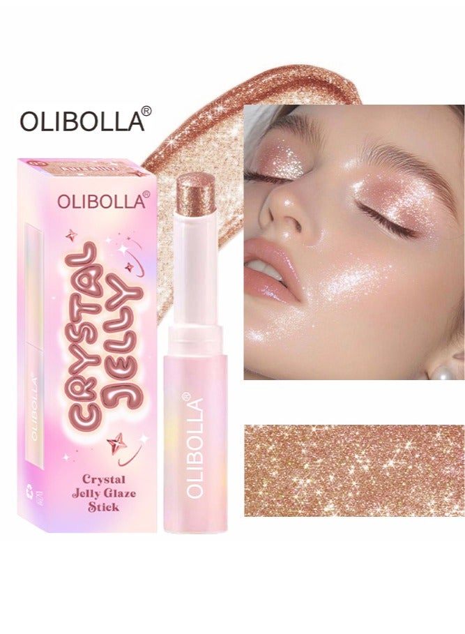 OLIBOLLA Crystal Jelly Glaze Stick,Eye Shadow Stick Eyeliner Brightener Pencil Crayon with Brush Easy to Blend Long Lasting Shimmer Eyeshadow Stick#05 Aura Blitz - Image 1