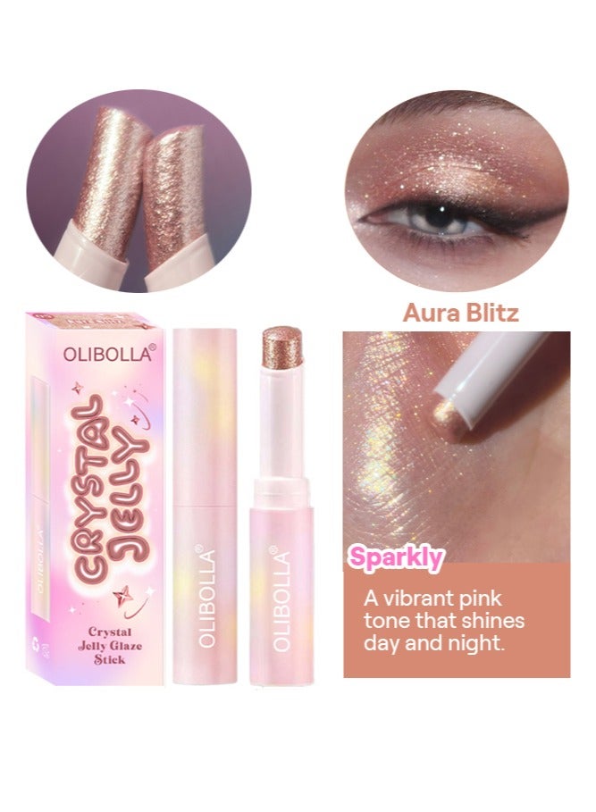 OLIBOLLA Crystal Jelly Glaze Stick,Eye Shadow Stick Eyeliner Brightener Pencil Crayon with Brush Easy to Blend Long Lasting Shimmer Eyeshadow Stick#05 Aura Blitz - Image 2