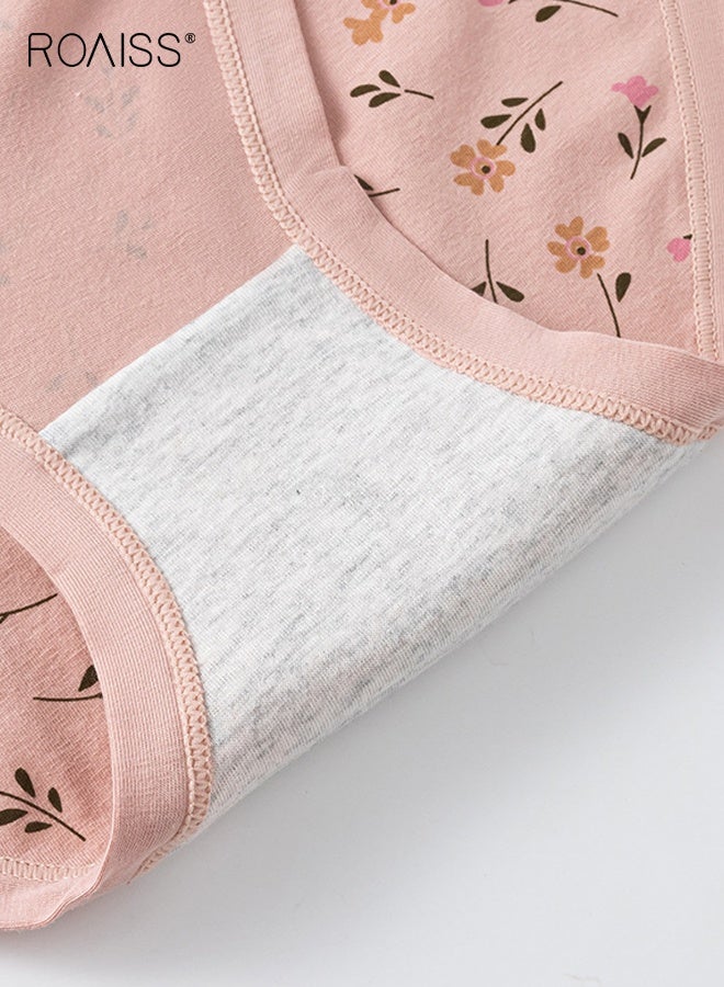 ملابس داخلية مريحة من القطن عالية الخصر بمقاسات كبيرة، سراويل داخلية مضادة للبكتيريا بطبعة زهور، عبوة من 4 قطع للنساء، سراويل داخلية مثلثة ناعمة قابلة للتنفس، عبوة متعددة