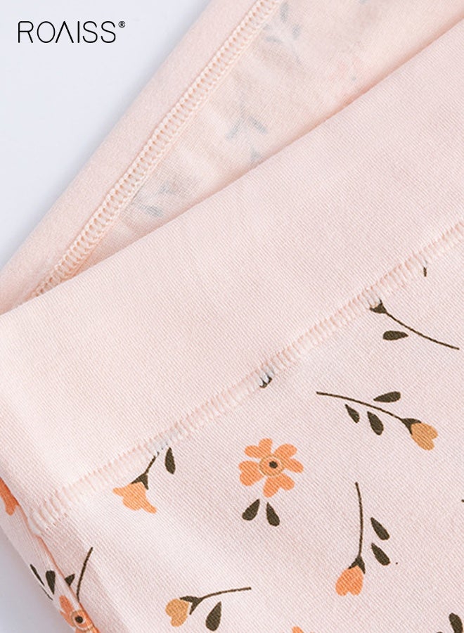 ملابس داخلية مريحة من القطن عالية الخصر بمقاسات كبيرة، سراويل داخلية مضادة للبكتيريا بطبعة زهور، عبوة من 4 قطع للنساء، سراويل داخلية مثلثة ناعمة قابلة للتنفس، عبوة متعددة