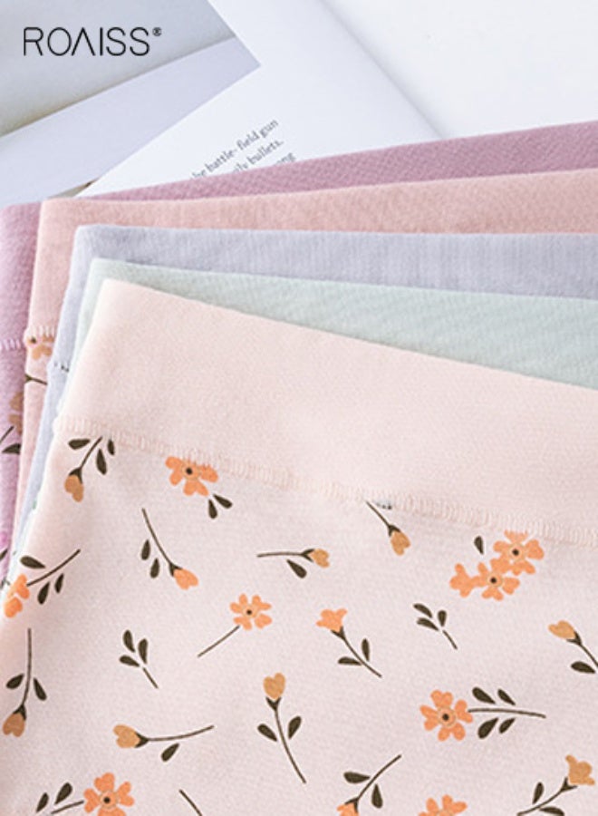 ملابس داخلية مريحة من القطن عالية الخصر بمقاسات كبيرة، سراويل داخلية مضادة للبكتيريا بطبعة زهور، عبوة من 4 قطع للنساء، سراويل داخلية مثلثة ناعمة قابلة للتنفس، عبوة متعددة