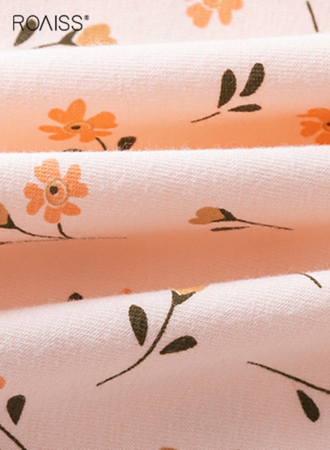 ملابس داخلية مريحة من القطن عالية الخصر بمقاسات كبيرة، سراويل داخلية مضادة للبكتيريا بطبعة زهور، عبوة من 4 قطع للنساء، سراويل داخلية مثلثة ناعمة قابلة للتنفس، عبوة متعددة