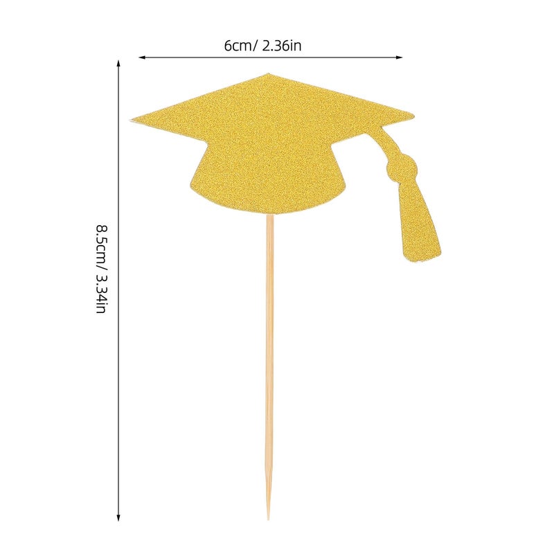 24 Gold Graduation Cap Cake Toppers Cupcake Picks Non Edible Party Decorations - Image 3