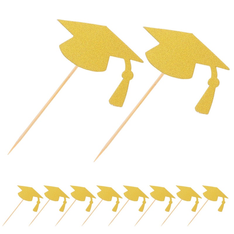 24 Gold Graduation Cap Cake Toppers Cupcake Picks Non Edible Party Decorations - Image 2