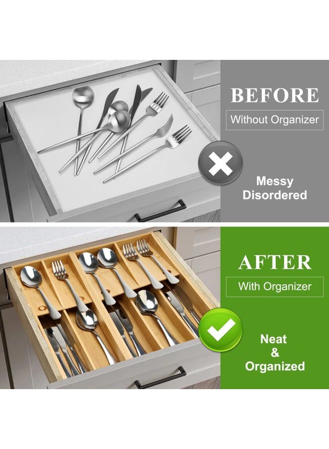 Hilislog Bamboo Silverware Drawer Organizer Small Flatware Tray Wooden Kitchen Silverware Organizer for Drawer Utensil Holder Tray Narrow Cutlery Caddy Wood Fork and Spoon Drawer Skinny Flatware Organizer - Image 4
