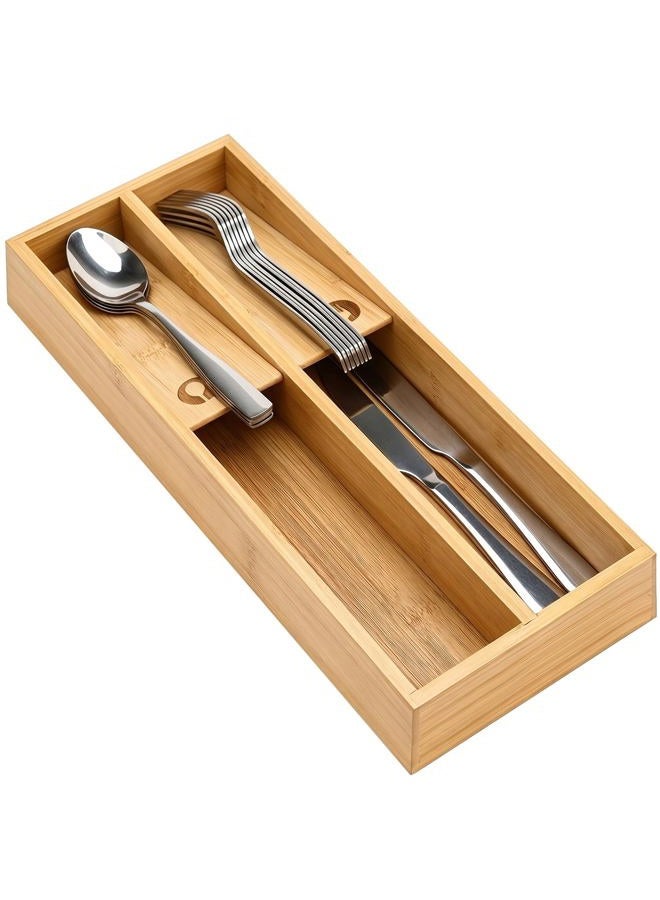 Hilislog Bamboo Silverware Drawer Organizer Small Flatware Tray Wooden Kitchen Silverware Organizer for Drawer Utensil Holder Tray Narrow Cutlery Caddy Wood Fork and Spoon Drawer Skinny Flatware Organizer - Image 1