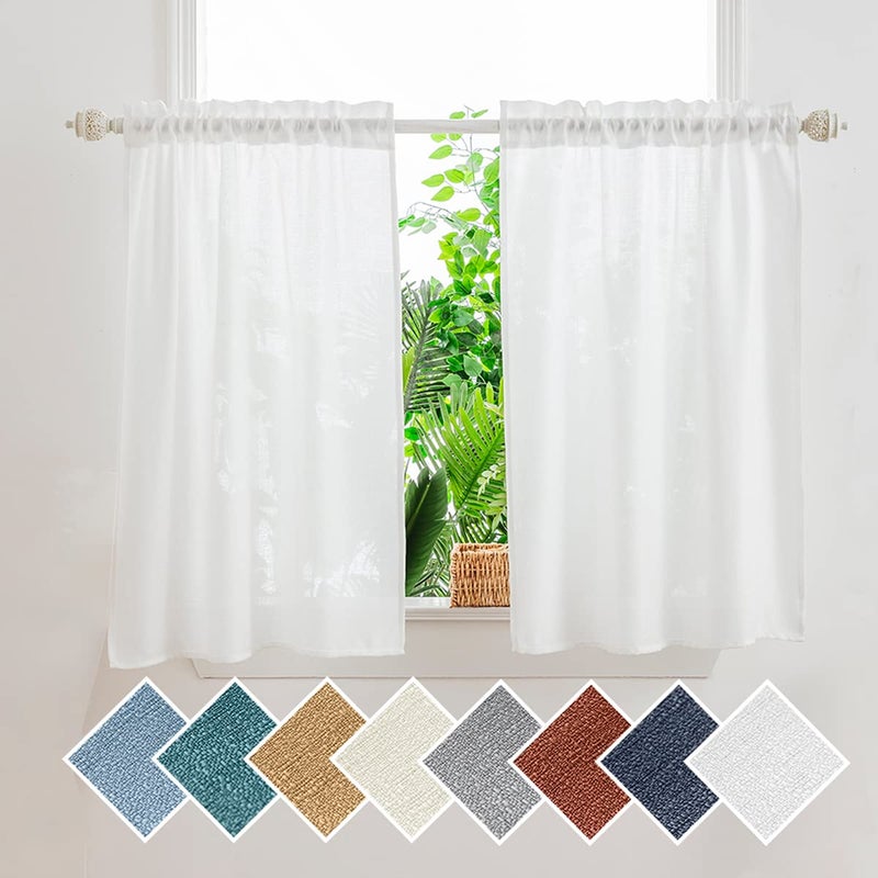 Yancorp Yancorp White Kitchen Tier Curtains 24 inches Length Linen Textured Short Farmhouse Cafe Curtains Small Window for Bathroom Laundry RoomWhiteW24 X L24