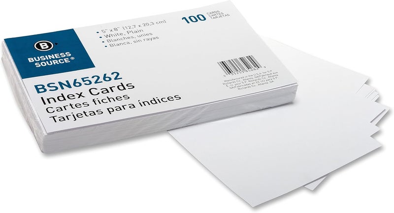 Business Source Plain Index Cards, White, 5 x 8 Inches - 100 Count - Image 1