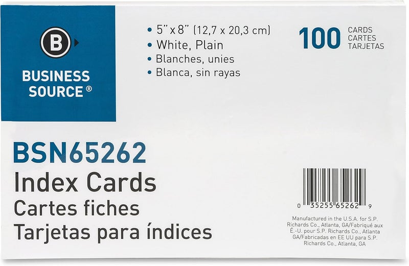 Business Source Plain Index Cards, White, 5 x 8 Inches - 100 Count - Image 2