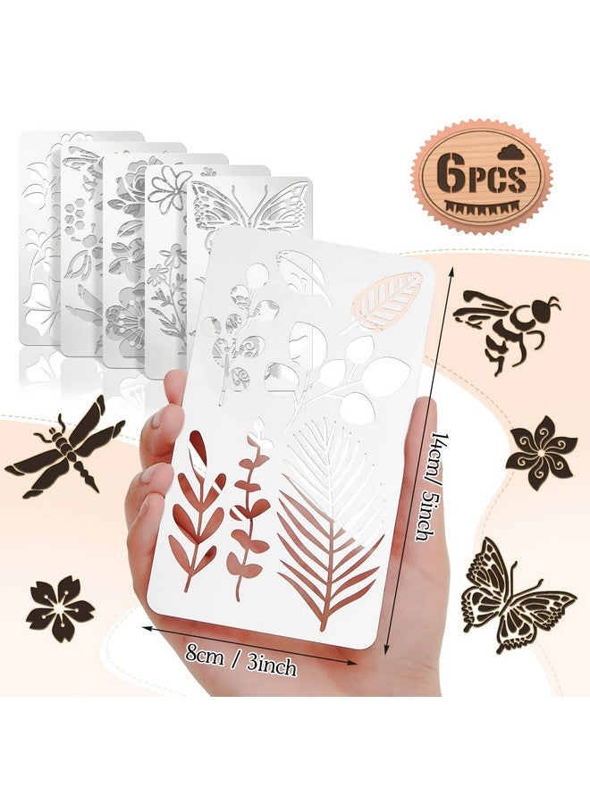 Lewtemi 6 Pcs Mixed Letter Number Metal Stencils Plant Wood Stencils Templates Alphabet Symbol Stainless Steel Stencils For Wood Carving Drawing Engraving Scrapbooking Journal Craft Diy (Plant Style)  - Image 2
