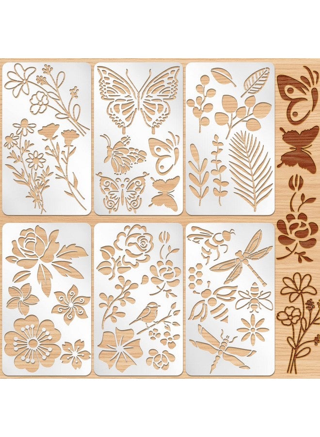 Lewtemi 6 Pcs Mixed Letter Number Metal Stencils Plant Wood Stencils Templates Alphabet Symbol Stainless Steel Stencils For Wood Carving Drawing Engraving Scrapbooking Journal Craft Diy (Plant Style)  - Image 1