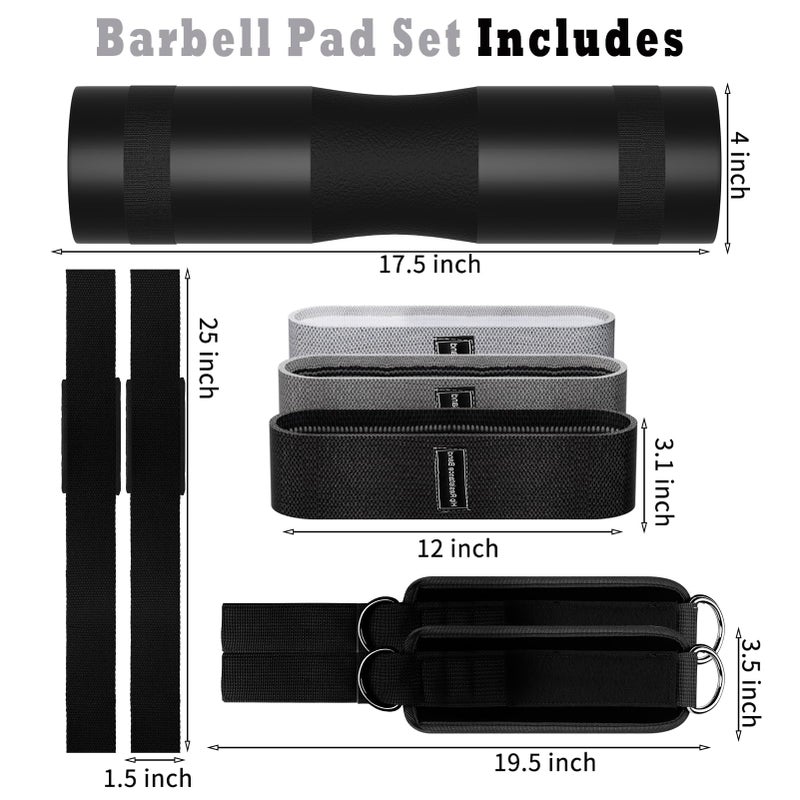 SINYWAY 10 PCS Barbell Pad Set for Squat, Hip Thrusts Pad for Squats,Bench Press with Barbell Pad, 2 Gym Ankle Straps,3 Hip Resistance Bands,Lifting Strap,Workout Poster Gym Equipment Accessoriesï¼ˆBlackï¼‰ - Image 3