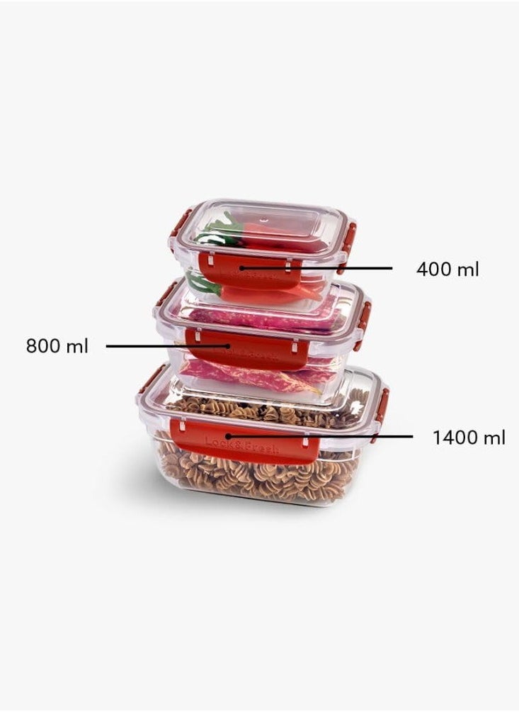 dunya - Dunya plastic BPA free rectangular master container set air tighted lid can be used for food storage meal prep food storage set of 3pcs varies in the set 400,800,1400 ml red - Image 1