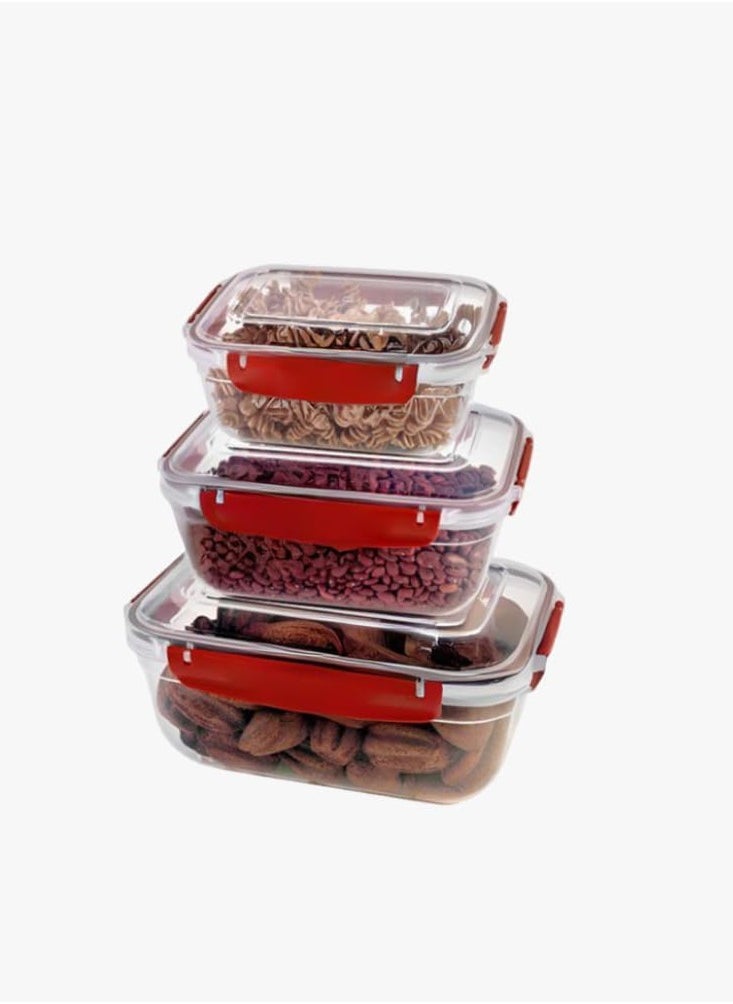 dunya - Dunya plastic BPA free rectangular master container set air tighted lid can be used for food storage meal prep food storage set of 3pcs varies in the set 400,800,1400 ml red - Image 1