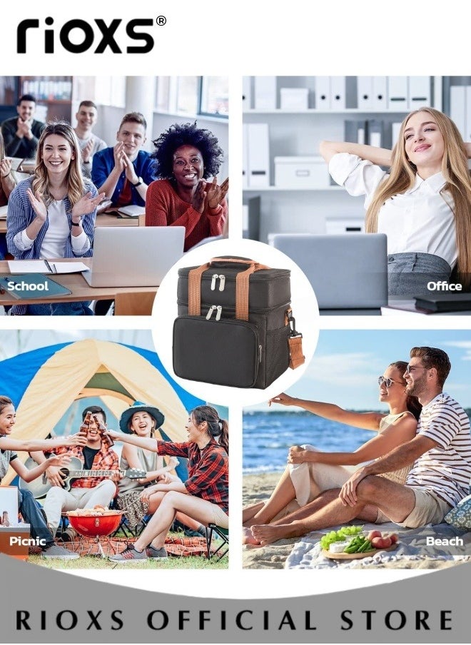 RIOXS Insulated Lunch Bag with Adjustable Shoulder Strap, Leakproof Cooler Tote Bag with Double Layers and Multi-pockets, Reusable Lunch Box for Office, Picnic, Hiking and Beach  - Image 4