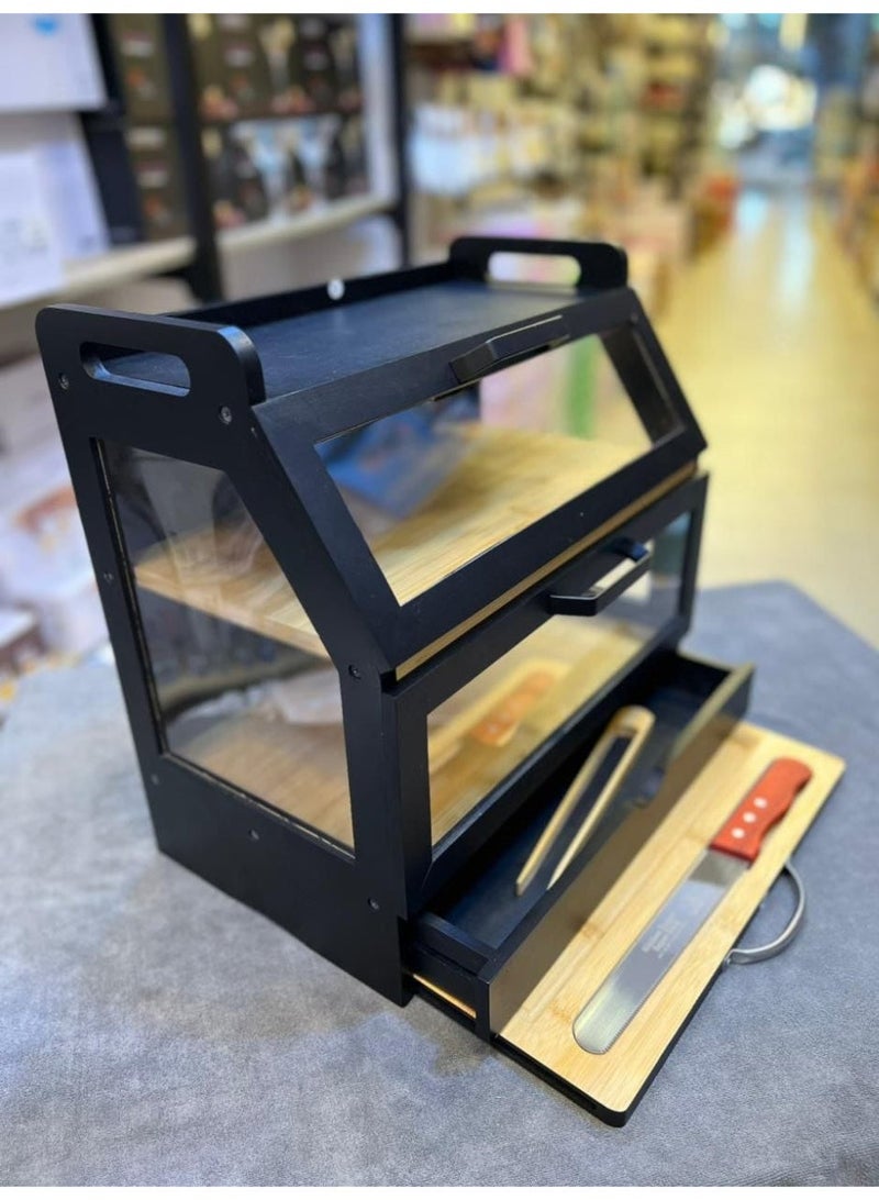Modern Wooden Bakery and Coffee Organizer Box with Royal Black Finish - Image 2