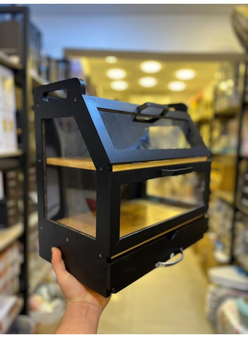 Modern Wooden Bakery and Coffee Organizer Box with Royal Black Finish - Image 1