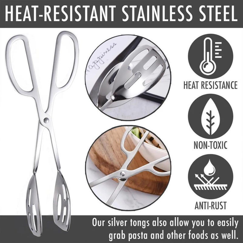 SUPROD 2 Pack Serving Tongs Buffet Tongs for Kitchen Cooking 10 Inch Stainless Steel Salad Tongs Serving Utensils for Wedding Party Catering (Silver) - Image 4