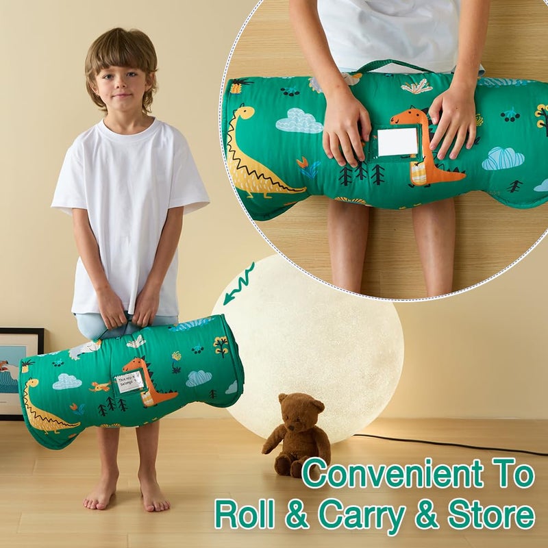 beeweed Toddler Nap Mat, Rollup Design Kid Sleeping Mat with Removable Pillow & Minky Blanket, Toddler Sleeping Bag for Daycare Preschool Travel Camping, Dinosaur - Image 3