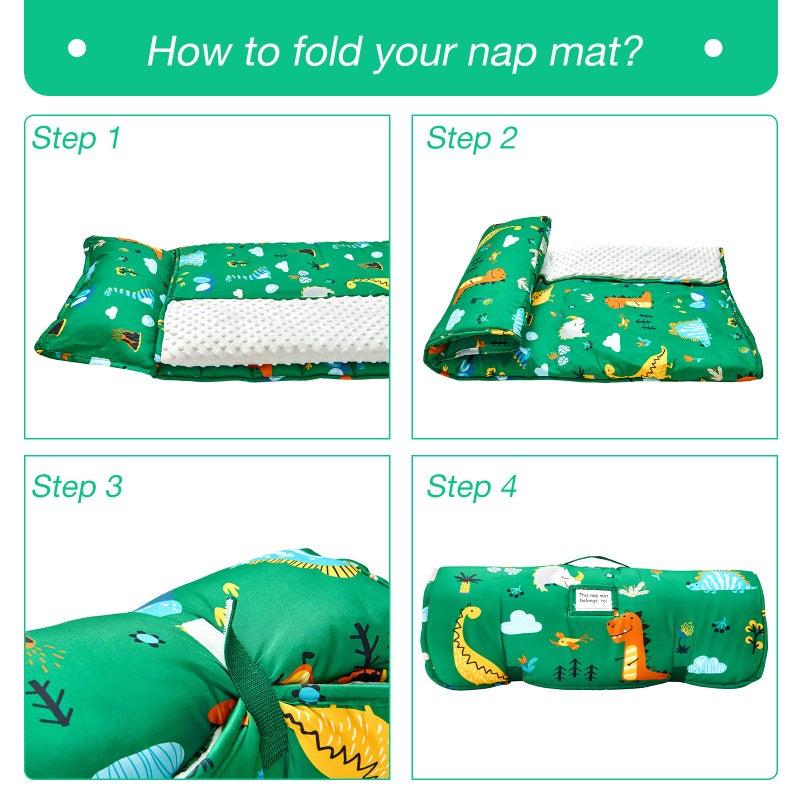beeweed Toddler Nap Mat, Rollup Design Kid Sleeping Mat with Removable Pillow & Minky Blanket, Toddler Sleeping Bag for Daycare Preschool Travel Camping, Dinosaur - Image 5