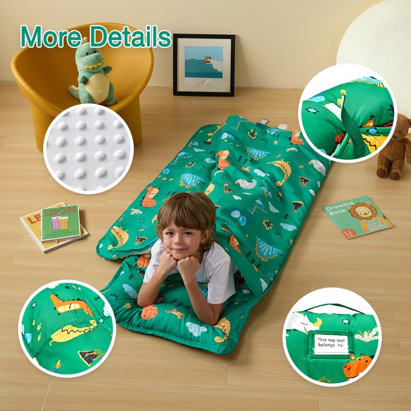 beeweed Toddler Nap Mat, Rollup Design Kid Sleeping Mat with Removable Pillow & Minky Blanket, Toddler Sleeping Bag for Daycare Preschool Travel Camping, Dinosaur - Image 2