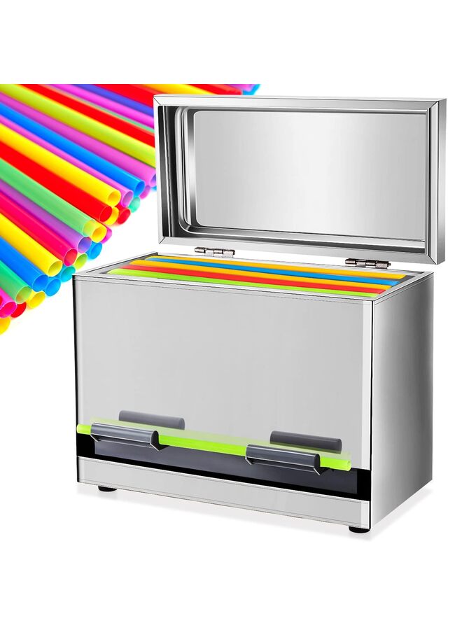 Stainless Steel Straw Dispenser for Counter with Metal Lid Reusable Straw Dispenser for Restaurant Home Bar to Storage Unwrapped Straws - Image 1