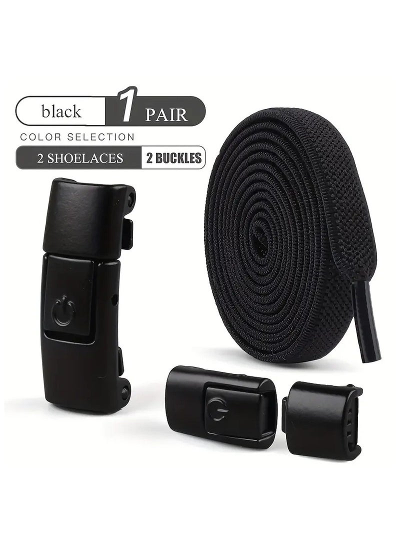 1 Pair Free-Tie Shoelaces Set, 2pcs Elastic Shoelaces & 2pcs Shoelaces Buckles For Shoes  - Image 1