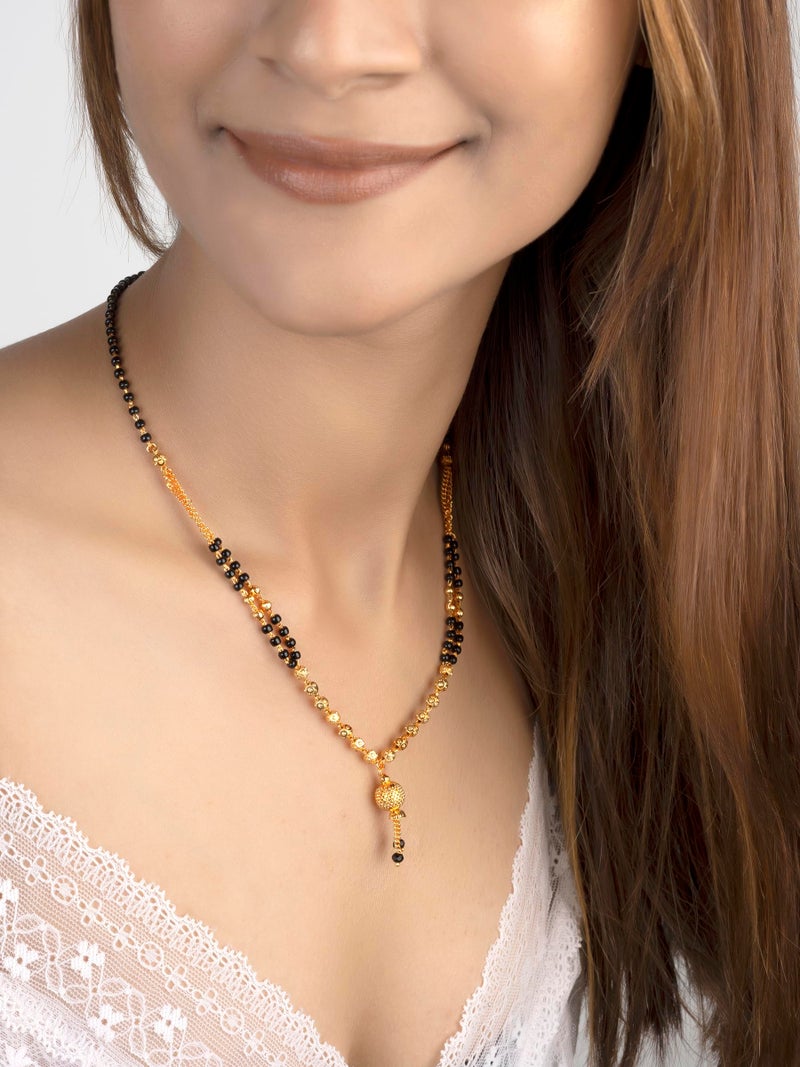 JHB Gold Plated Bead And Black Bead Traditional Short Nacklace Mangalsutra For Women - Image 2